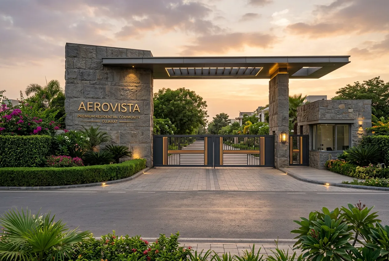 Artist impression of the entrance at AeroVista, a residential plots project in Dholera