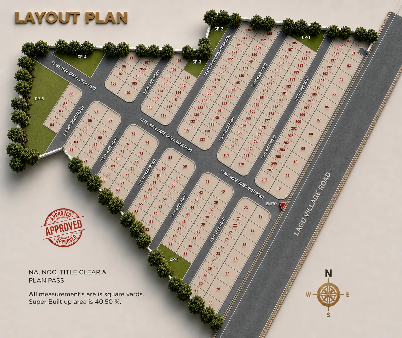 Plot layout map for AeroVista showing the road hierarchy and plot numbering