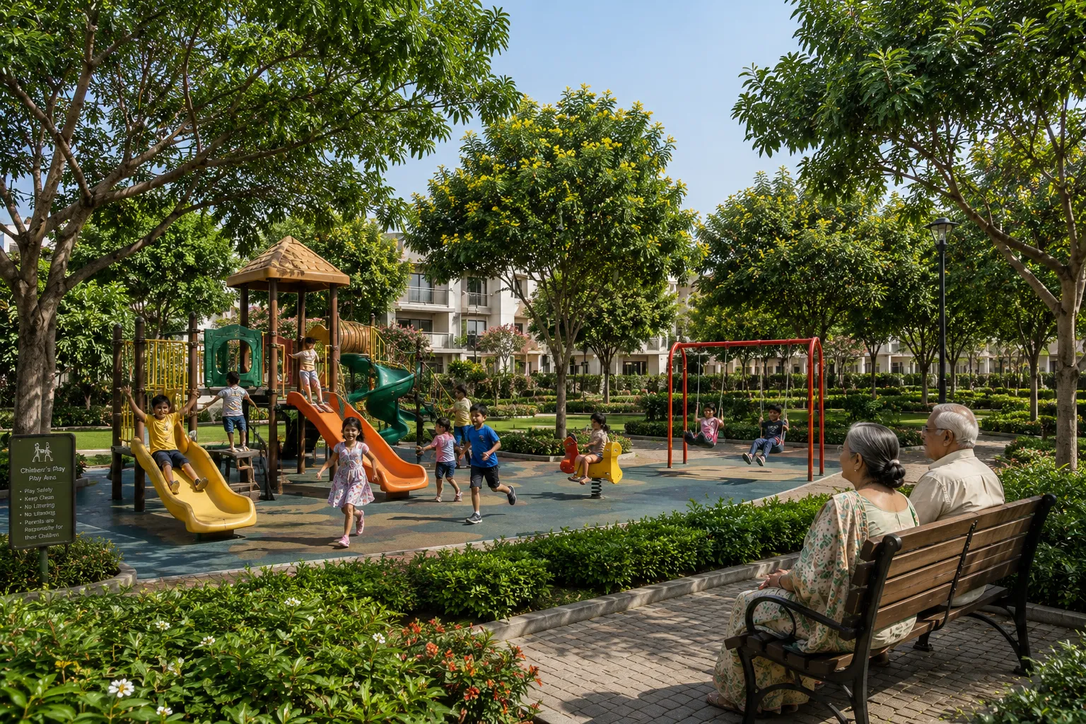 Impression of the landscaped garden and walking path inside MoneyPlant