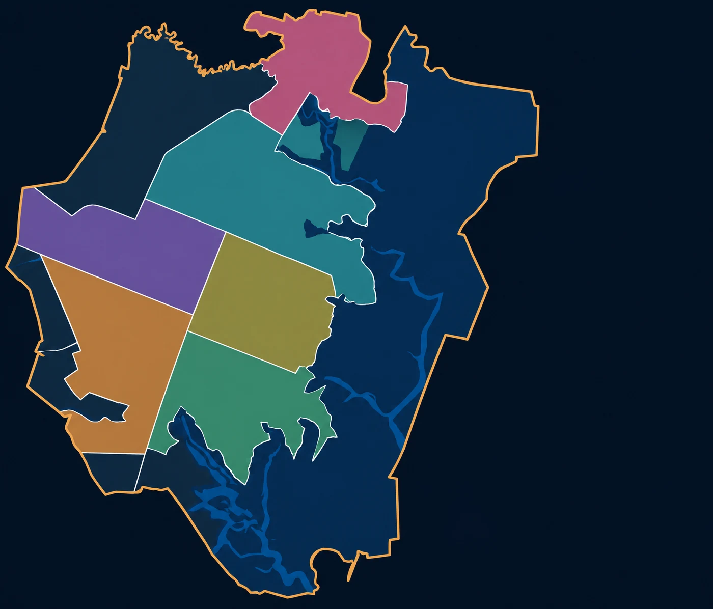 Map of Dholera SIR showing the six town planning schemes colour coded, TP 1 in the north to TP 6 in the south, with the area of each scheme in square kilometres
